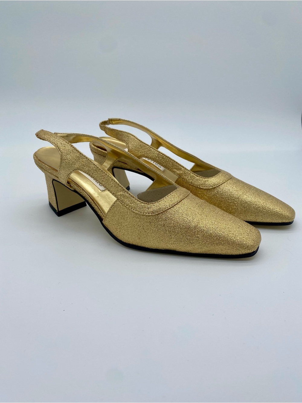 Gold Slingback Block Heel Pumps - Elegant Women's Dress Shoes